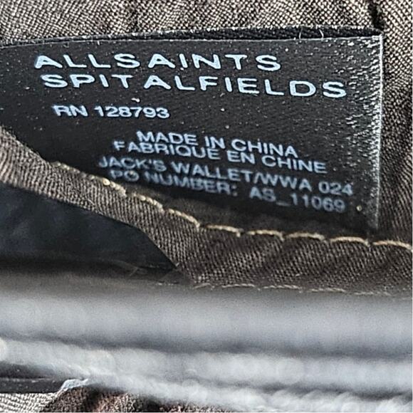 ALL SAINTS DARK BROWN ZIP-AROUND LEATHER WALLET ZIPPER 8" x 4" BRASS LOCK CHARM - Picture 6 of 12